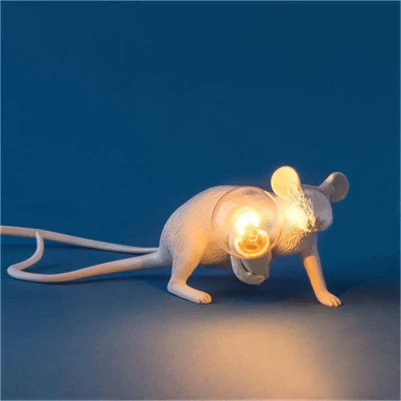 Mouse Table Lamp with Edison Bulb White C Crouching