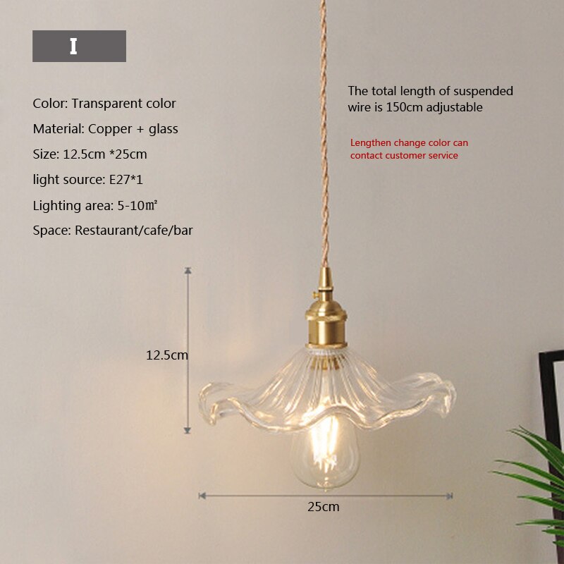 Glass Pendant Light with Copper Fixture J