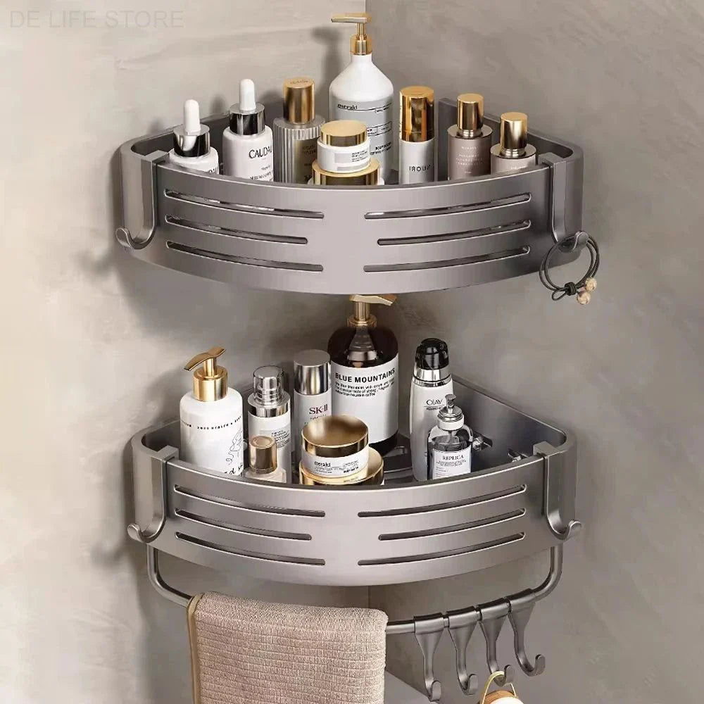 Shower Shelf 2-Piece Set – Drill-Free Wall Mount with Hooks