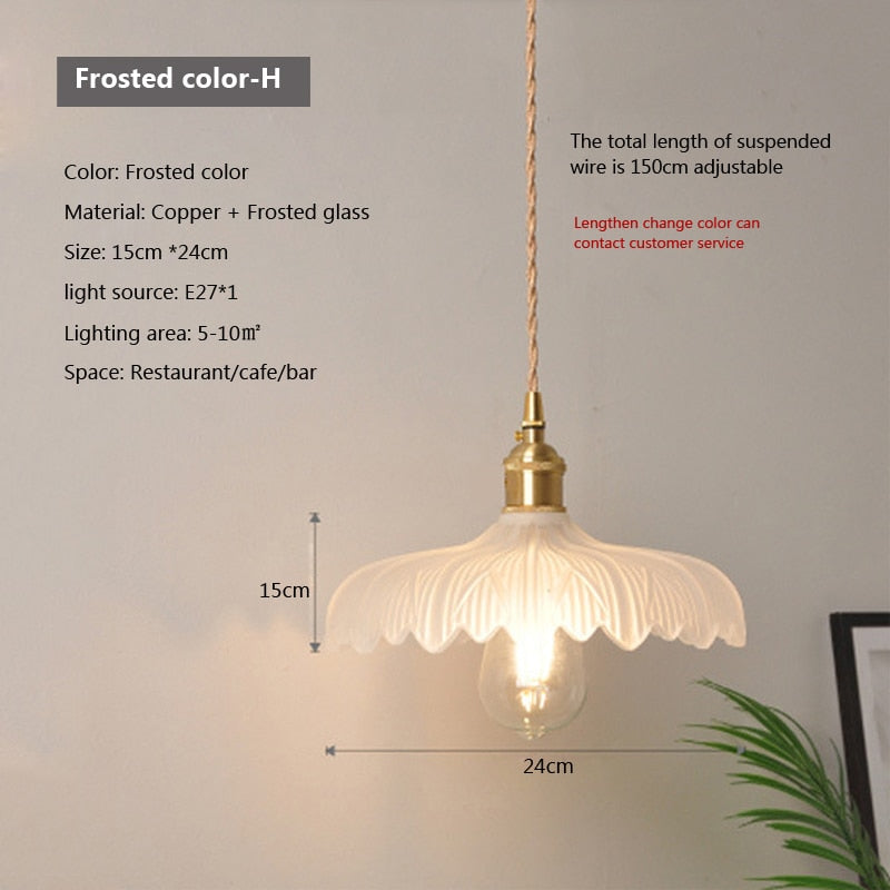 Glass Pendant Light with Copper Fixture H