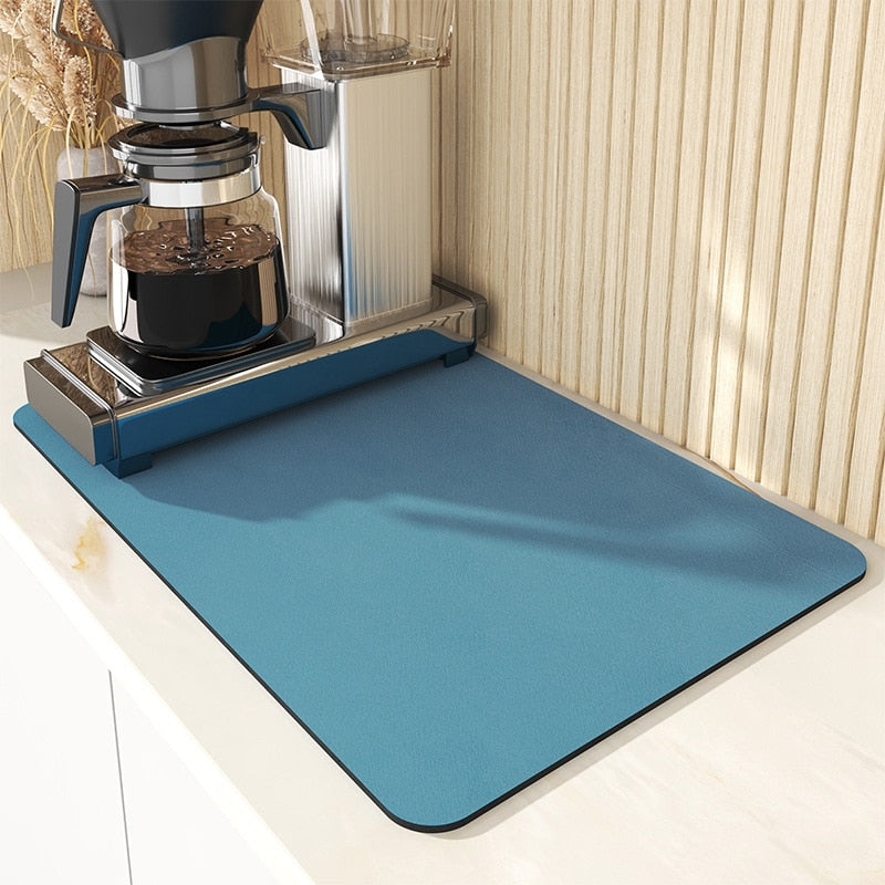 Kitchen Drying Mat - Super Absorbent Rubber Blue