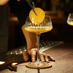 Crystal Cocktail Coupe Glasses Set with Diamond Cut Pattern