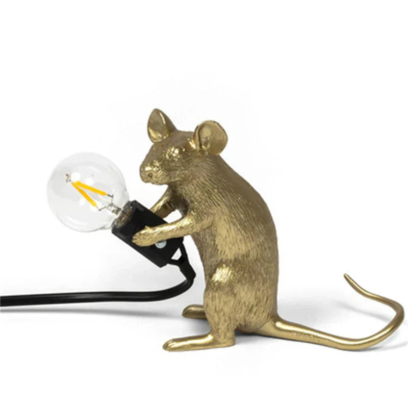 Mouse Table Lamp with Edison Bulb Gold B Sitting