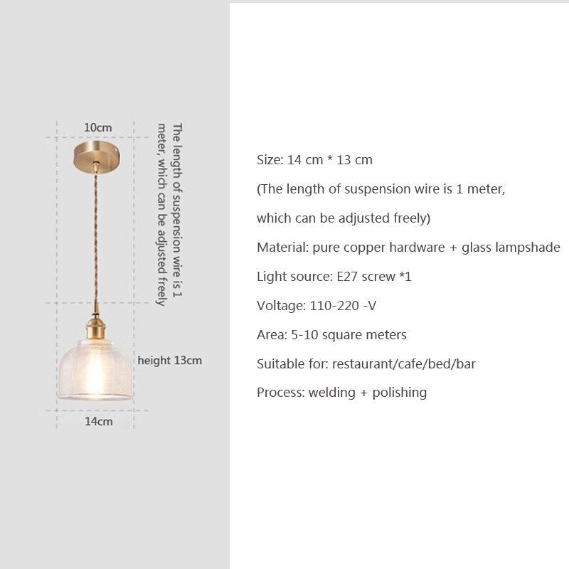 Glass Pendant Light with Copper Fixture