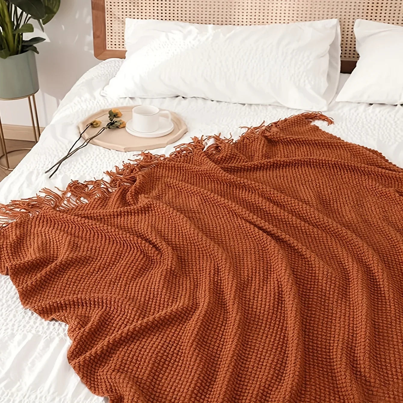 Chunky Knit Throw Blanket with Tassels