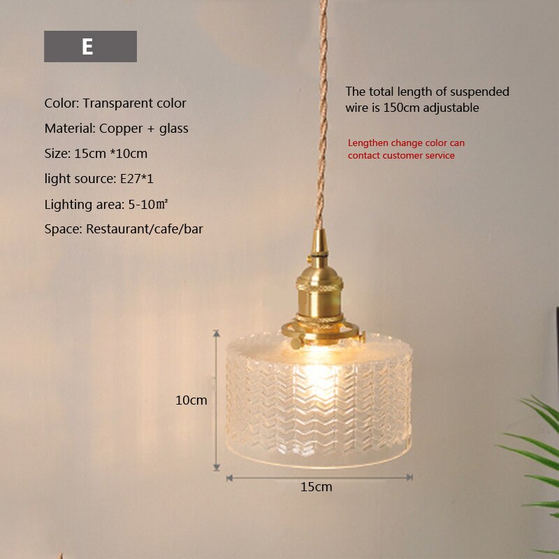 Glass Pendant Light with Copper Fixture E