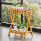 2-Tier Bamboo Plant Shelf with Decorative Trellis Brown 49 cm