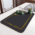 Kitchen Drying Mat - Super Absorbent Rubber Black Gold rim
