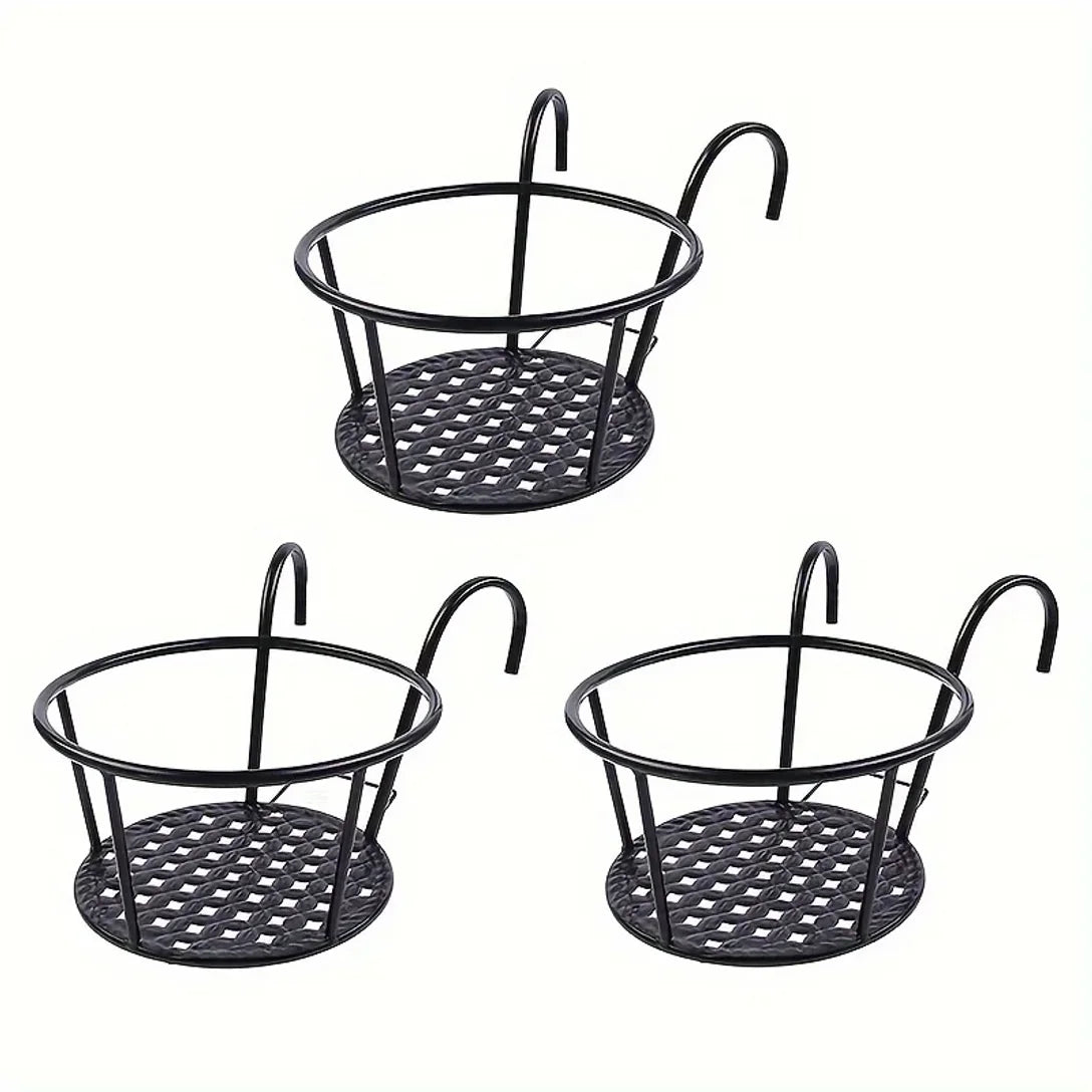 Hanging Balcony Pot Holders with Hooks – Set of 3