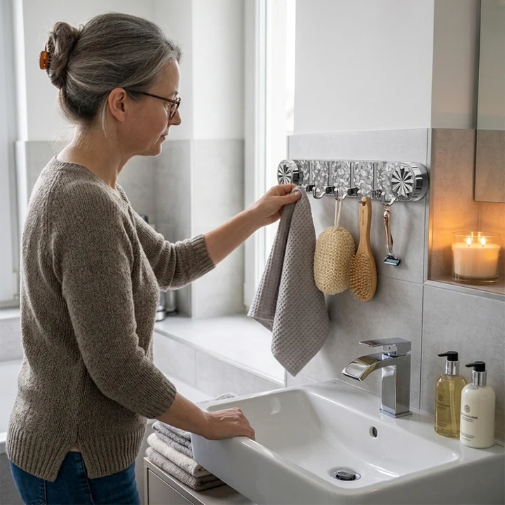 Self-Adhesive Wall Hook Rack with Foldable Hooks – No Drilling Gray