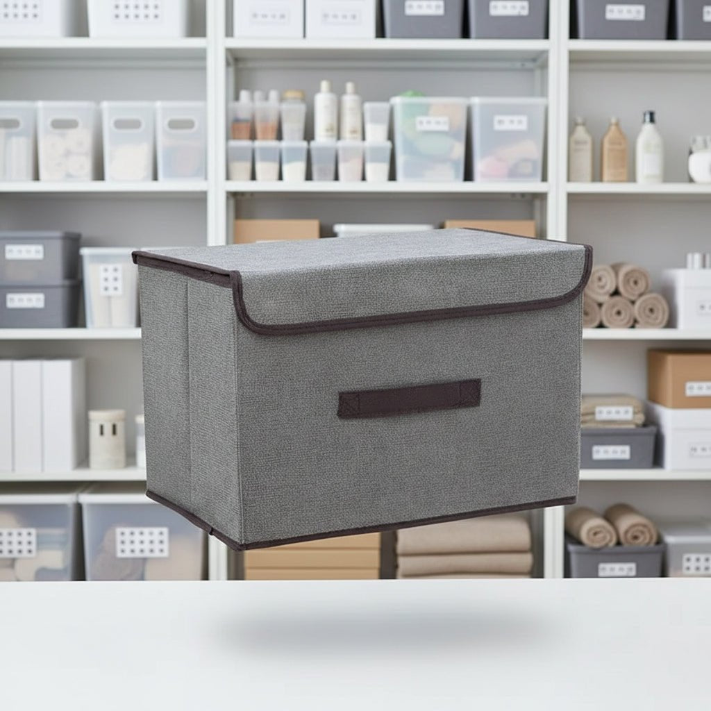 Foldable Storage Box with Lid – Fabric Organizer Gray