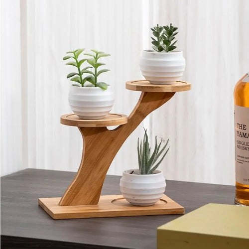 Bamboo Table Shelf with Multi-Level Display Area