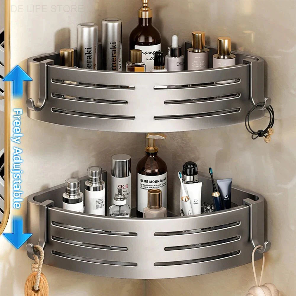 Shower Shelf 2-Piece Set – Drill-Free Wall Mount with Hooks