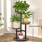 4-tier Plant Stand with Round Wooden Shelves and Metal Frame