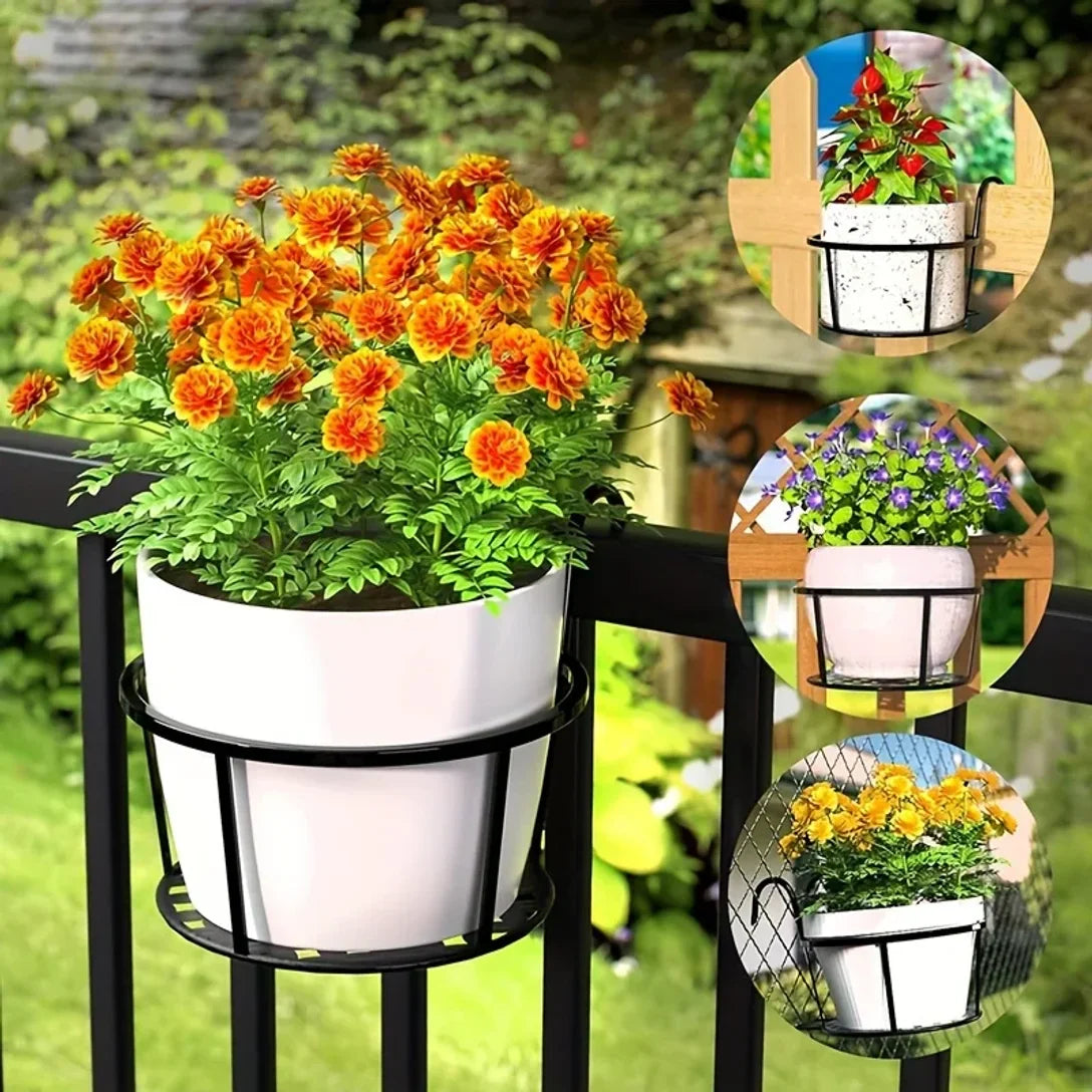 Hanging Balcony Pot Holders with Hooks – Set of 3