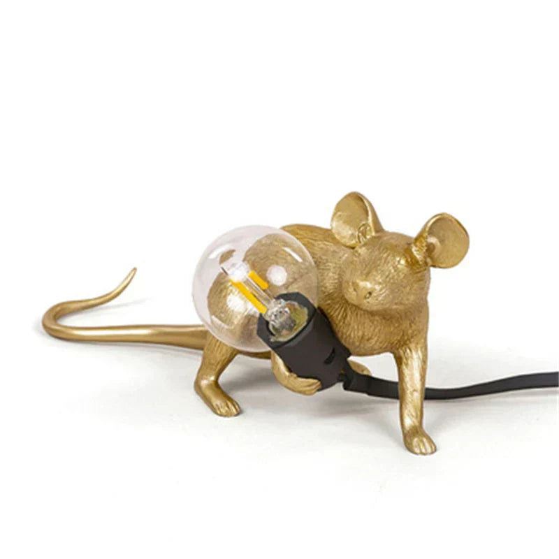 Mouse Table Lamp with Edison Bulb Gold C Crouching