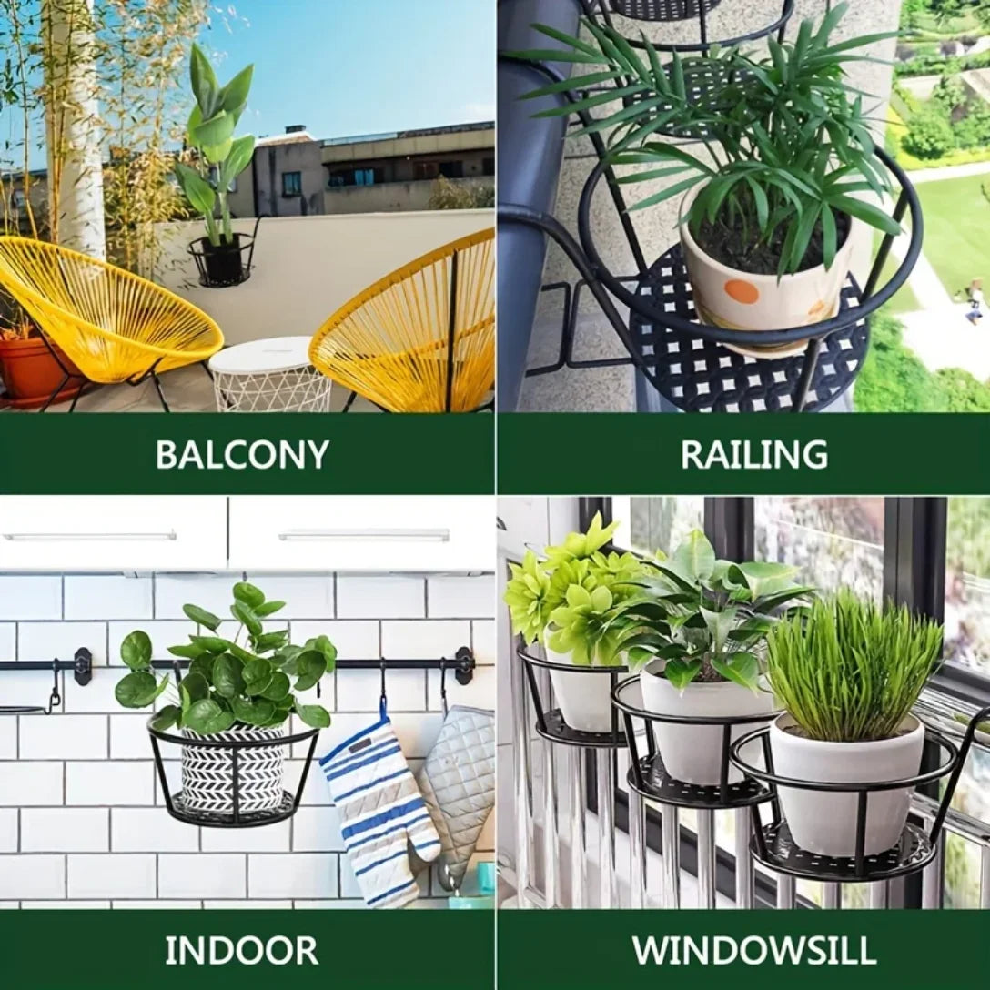 Hanging Balcony Pot Holders with Hooks – Set of 3