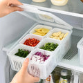 Refrigerator Storage Box with Drain Insert and Lid – 6 Compartments