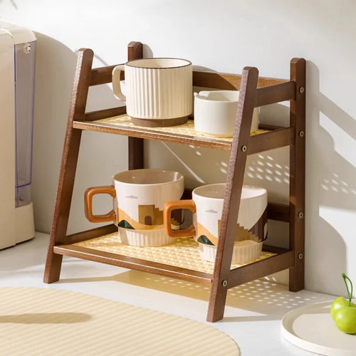 2-Tier Bamboo Kitchen Shelf – Countertop Organizer Walnut