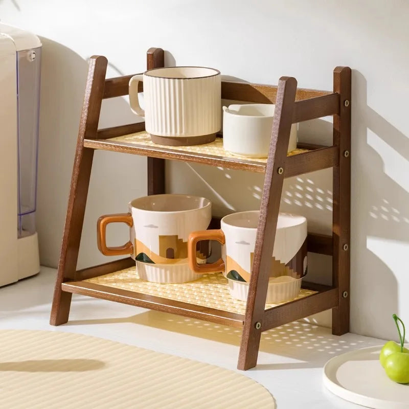 2-Tier Bamboo Kitchen Shelf – Organizer for Kitchen and Desk Walnut