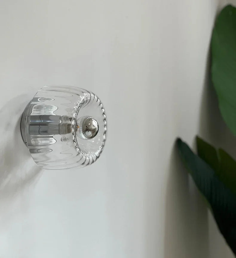 Scandinavian Glass Wall Light with Radial Pattern