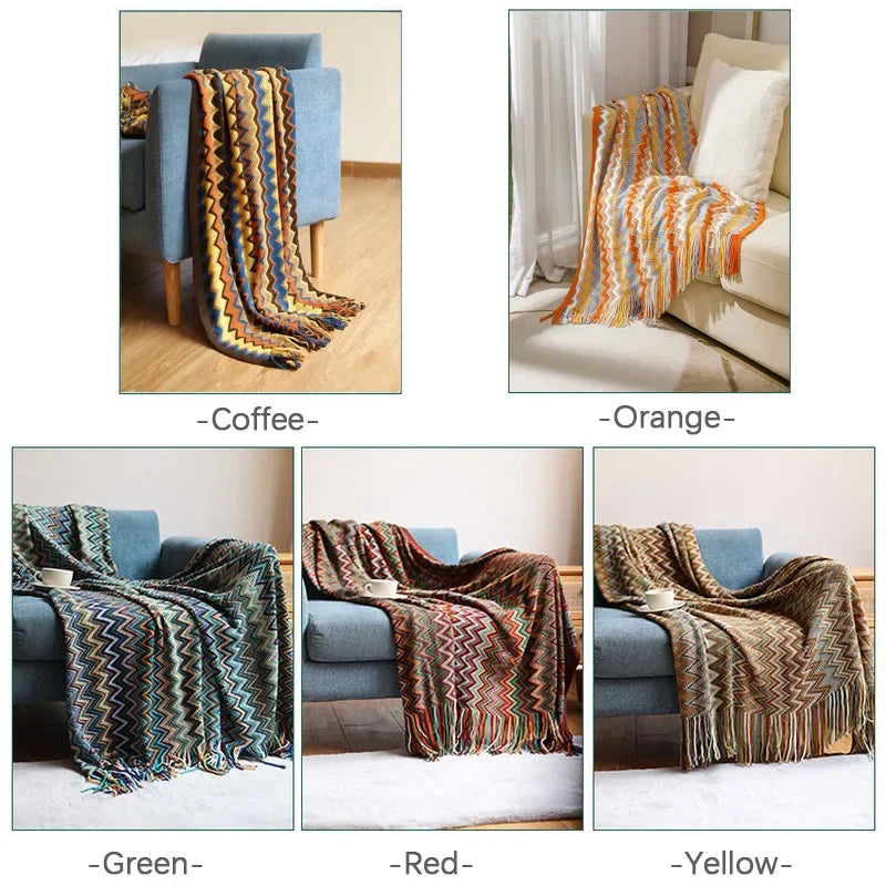 Bohemian Throw Blanket with Tassels