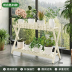 2-Tier Bamboo Plant Shelf with Decorative Trellis White 89 cm
