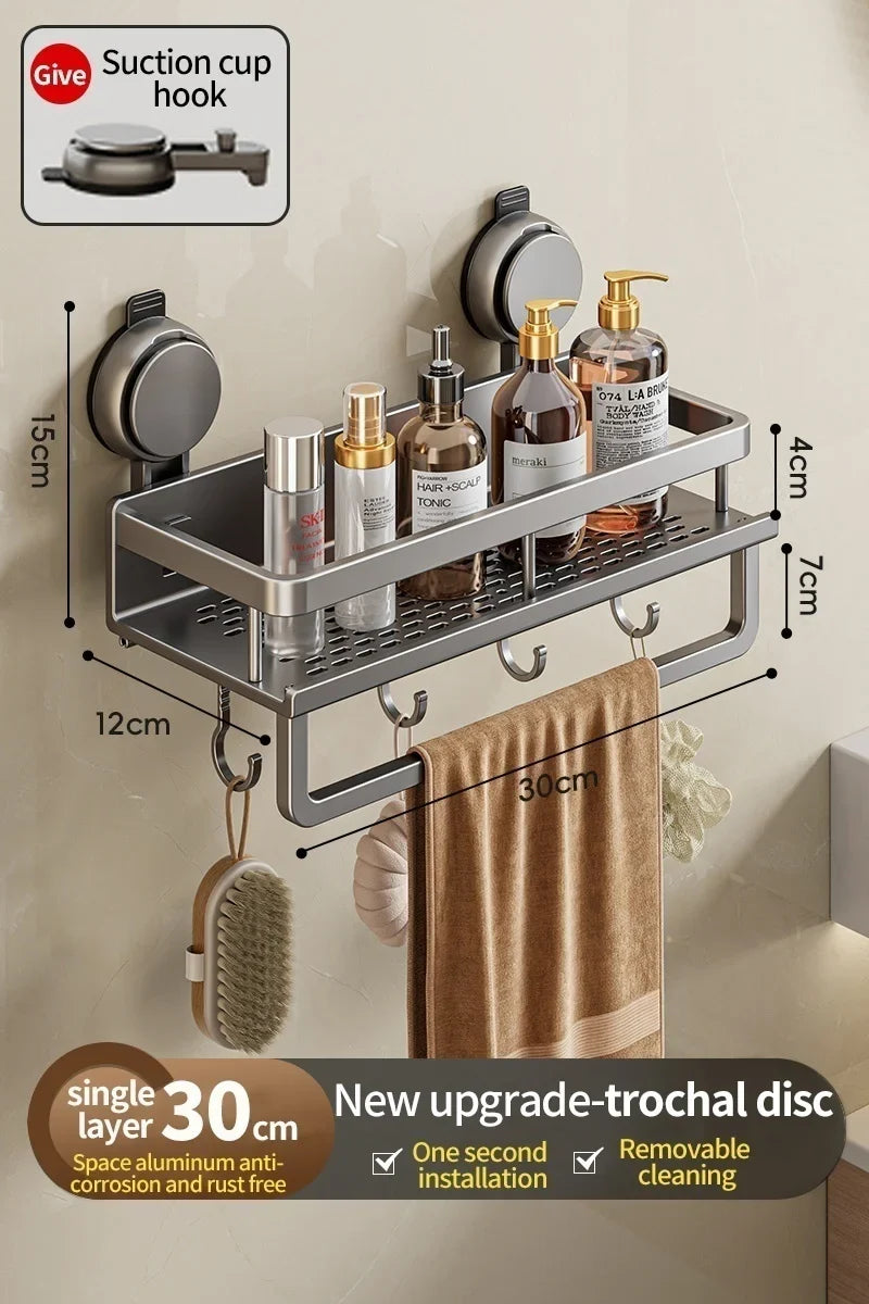 Bathroom Shelf with Suction Cup – No Drilling Required 30cm with bar