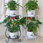 Two-Tier Metal Plant Shelf with Decorative Frame