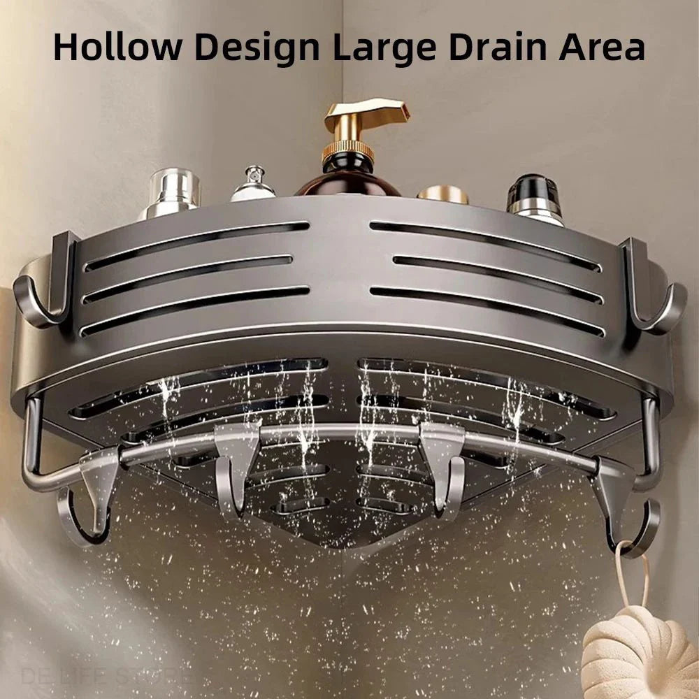 Shower Shelf 2-Piece Set – Drill-Free Wall Mount with Hooks