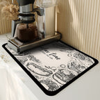 Kitchen Drying Mat - Super Absorbent Rubber Relaxation time Black and white