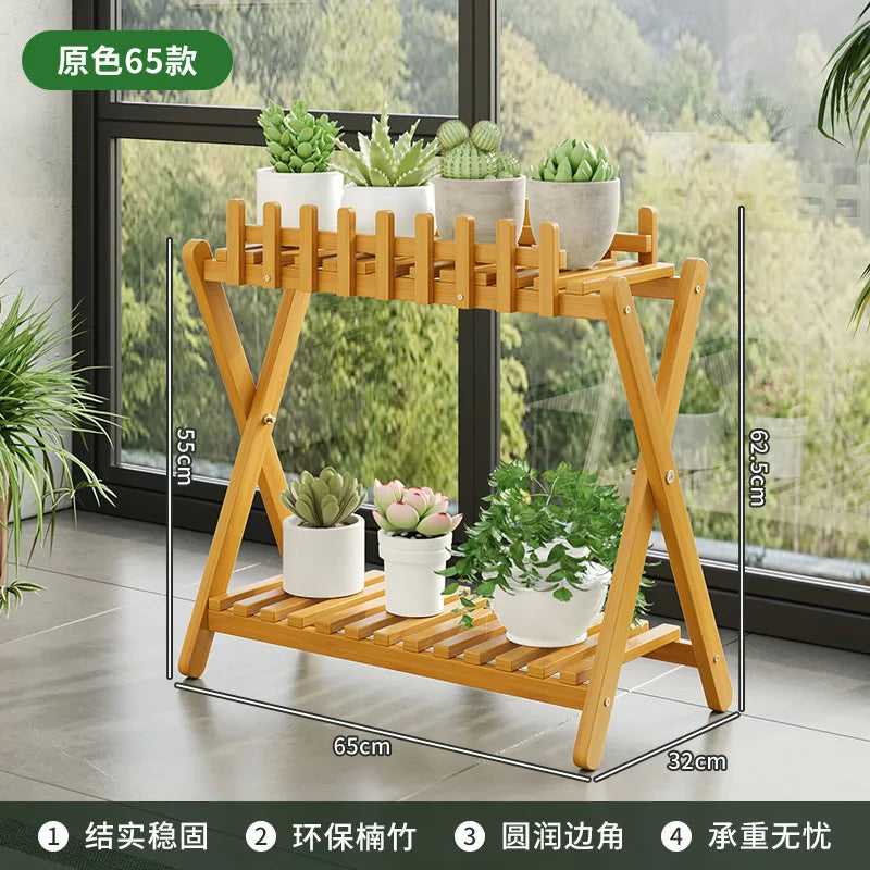 2-Tier Bamboo Plant Shelf with Decorative Trellis Brown 65 cm