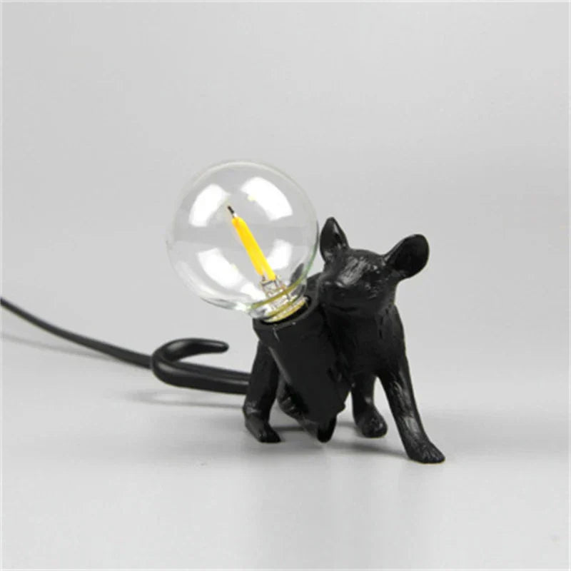 Mouse Table Lamp with Edison Bulb Black C Crouching