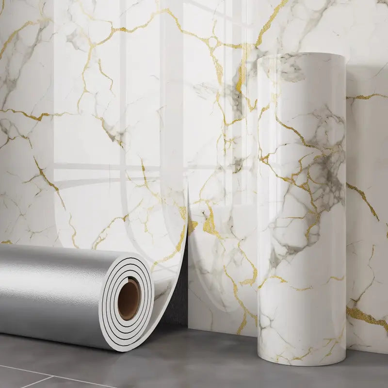 Self-Adhesive Marble Decorative Film – Modern Look in Minutes (40×300 cm) White and Gold