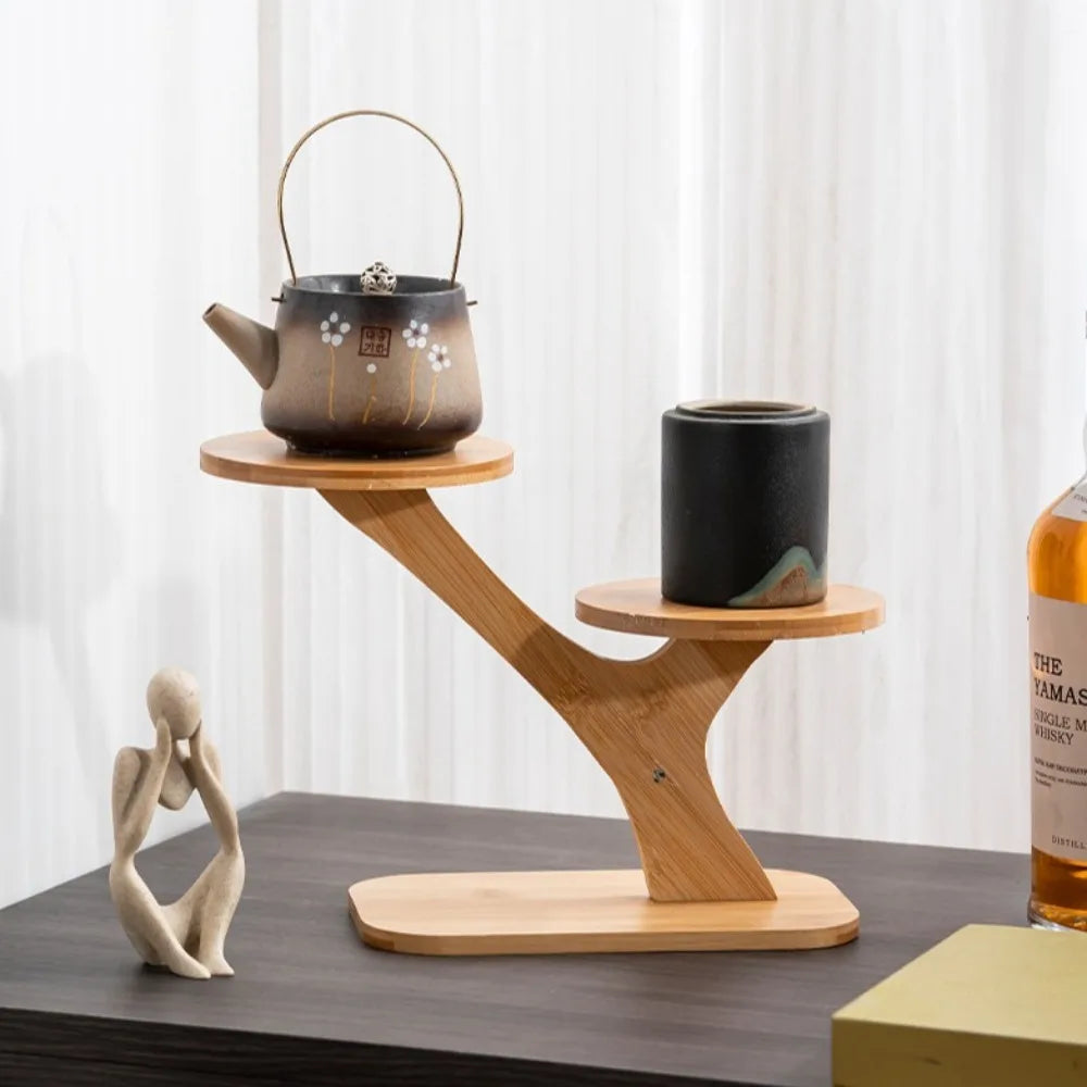 Bamboo Table Shelf with Multi-Level Display Area