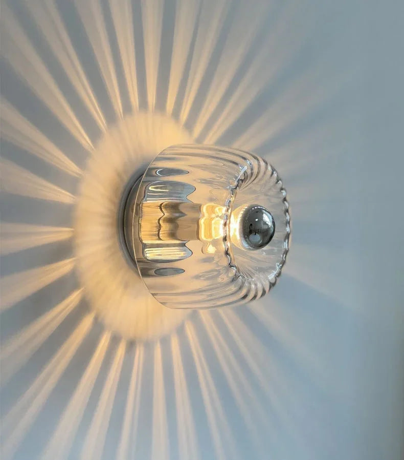 Scandinavian Glass Wall Light with Radial Pattern