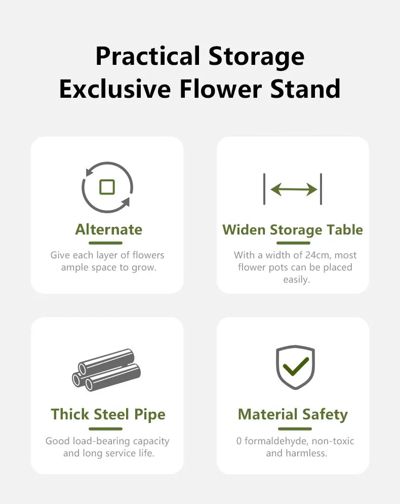 5-Tier Plant Shelf with Metal Frame and Wooden Shelves