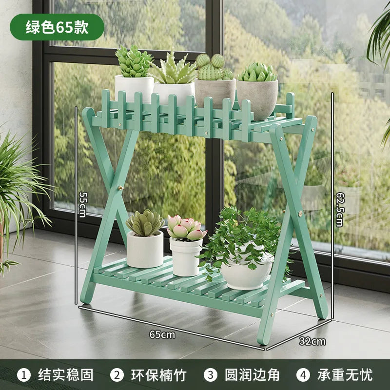2-Tier Bamboo Plant Shelf with Decorative Trellis Green 65 cm