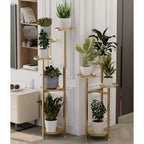 Multi-Tiered Metal Plant Shelf with Round, Offset Shelves