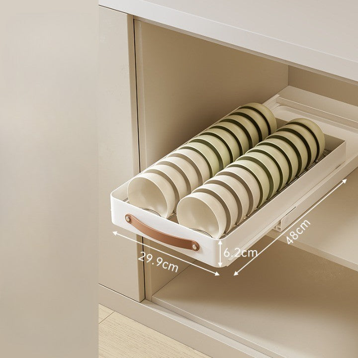 Pull-Out Kitchen Drawer Organizer with Smooth Glides Bowl Shelf