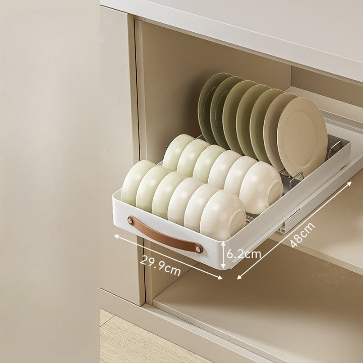 Pull-Out Kitchen Drawer Organizer with Smooth Glides Dish and Bowl Rack