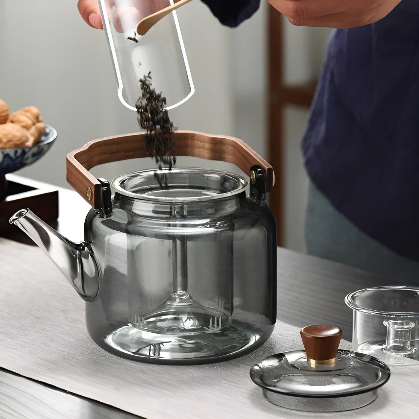 Glass Teapot with Wood Handle and Infuser