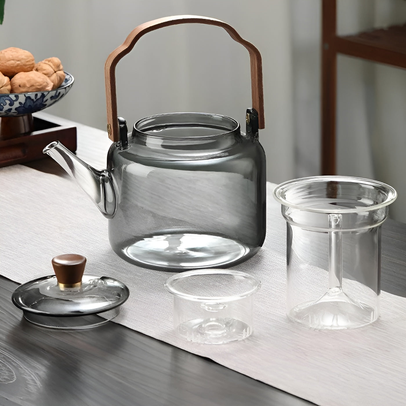 Glass Teapot with Wood Handle and Infuser