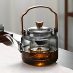 Glass Teapot with Wood Handle and Infuser Smoke