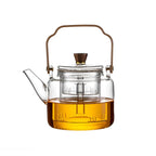 Glass Teapot with Wood Handle and Infuser Clear