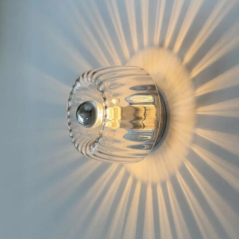Scandinavian Glass Wall Light with Radial Pattern