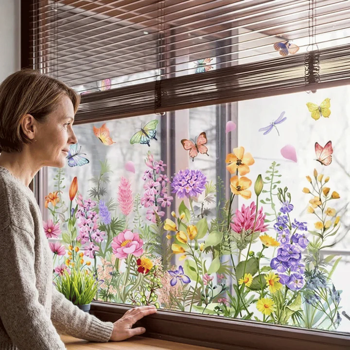 Window Sticker with Flower and Butterfly Motifs