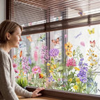 Window Sticker with Flower and Butterfly Motifs Colorful Flowers