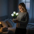 Tulip LED Table Lamp in Ceramic Pot – Warm Decorative Light Gradient Blue