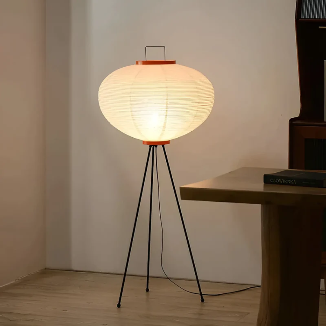 Paper Lantern Floor Lamp with Tripod Base